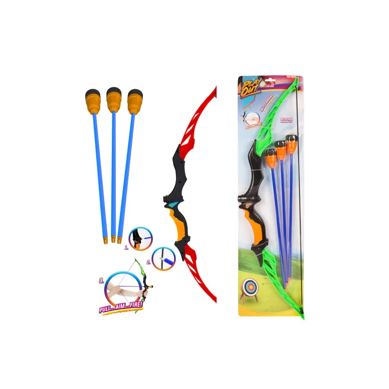 Teddies Luk 66cm + 3 šípy plast 2 farby na karte 18x68x3cm