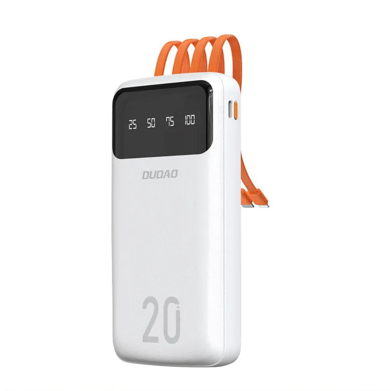 Dudao priestranná powerbanka s 3 vstavanými káblami 20000mAh USB Type C + micro USB + Lightning white (Dudao K6Pro +)