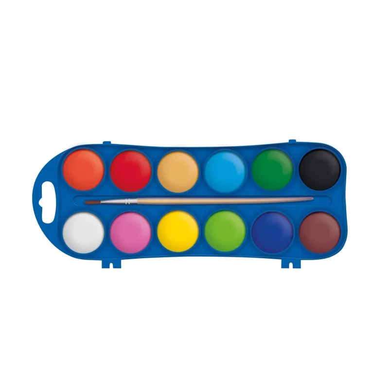 Vodové farby 12ks + štetec plast v krabičke 11x21cm vo fólii