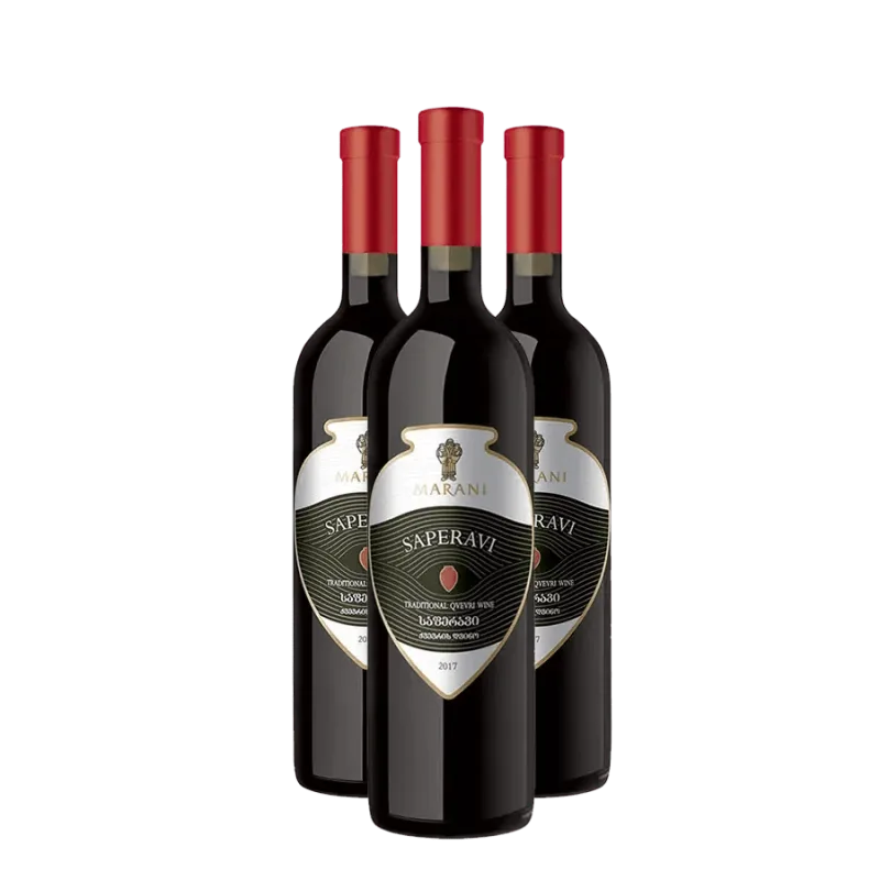 MARANI 3x Saperavi Qvevri červené suché víno (holá lahev) degustační sada po 750 ml.