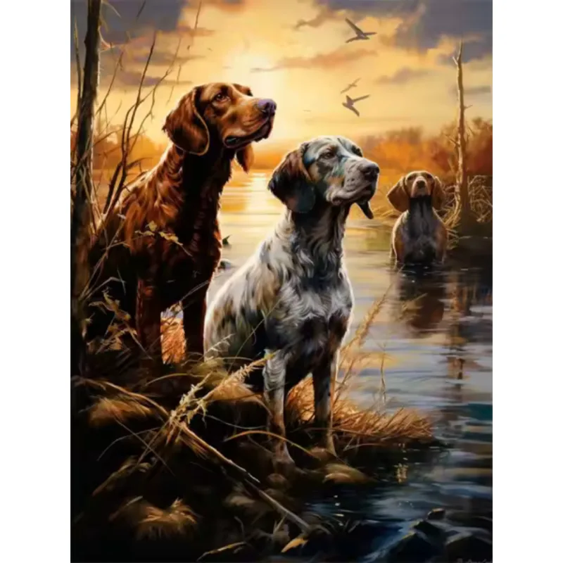 Norimpex Diamantové maľovanie Loveckí psi v rieke 40x30cm
