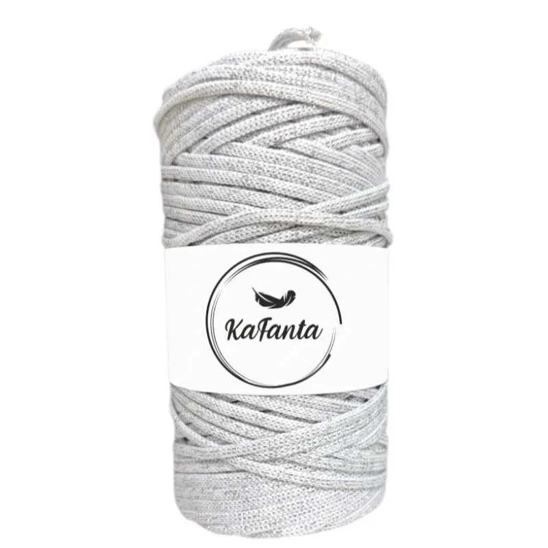 Polyesterová priadza plochá 5mm/100m biela so striebornou nitkou