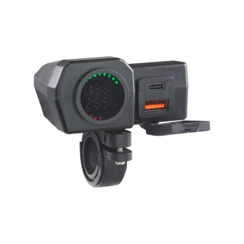 USB+USB C nabíječka s voltmetrem/teploměrem na motocykl 34709