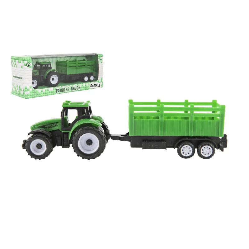 Teddies Traktor s vlekom plast 21cm na voľný chod 2 farby v krabičke 23x9x6cm