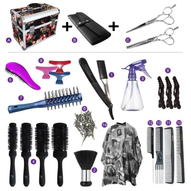 SALON Komplet ROSE kufr Kansai Kadernícky set pre učňov - hliníkový kufrík s vybavením pre pravákov