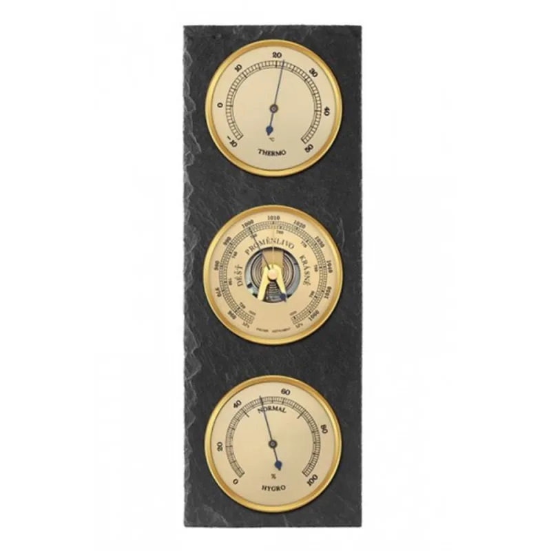 Barometr 8081 s teploměrem a vlhkoměrem - šedo-zlatý