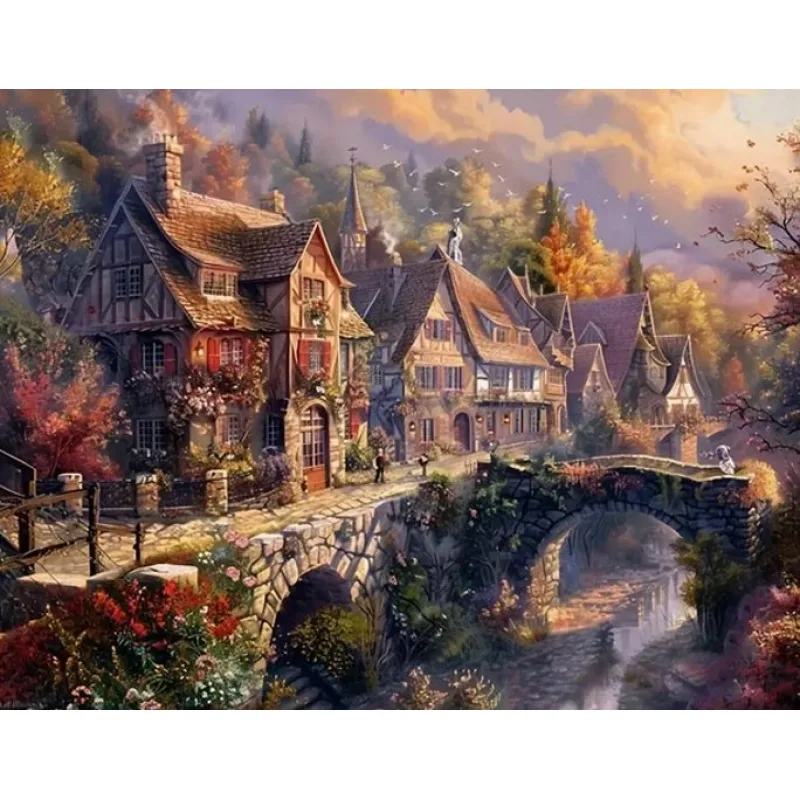 Diamantové maľovanie Norimpex 40x30 cm Mestečko s kamenným mostom