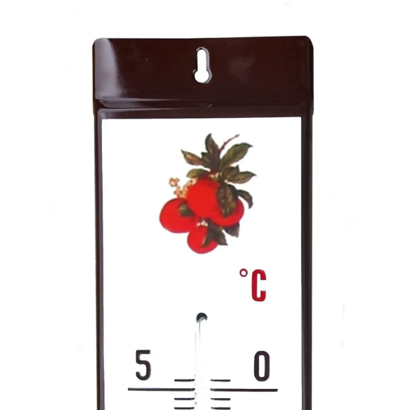 Venkovní teploměr smaltovaný, Hnědobílý 860x140 mm, Motiv Jablka