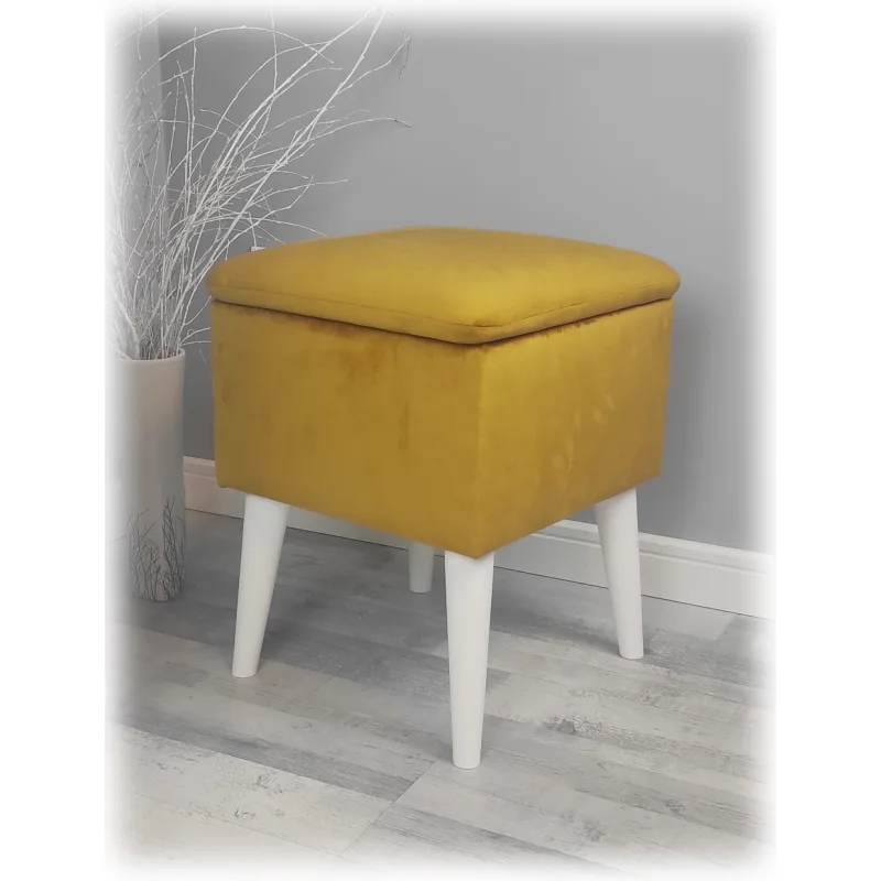 Dobre urobený škandinávský taburet s úložným priestorom Glamour Riviera 1 horčicovej farby Nožičky: Bílá
