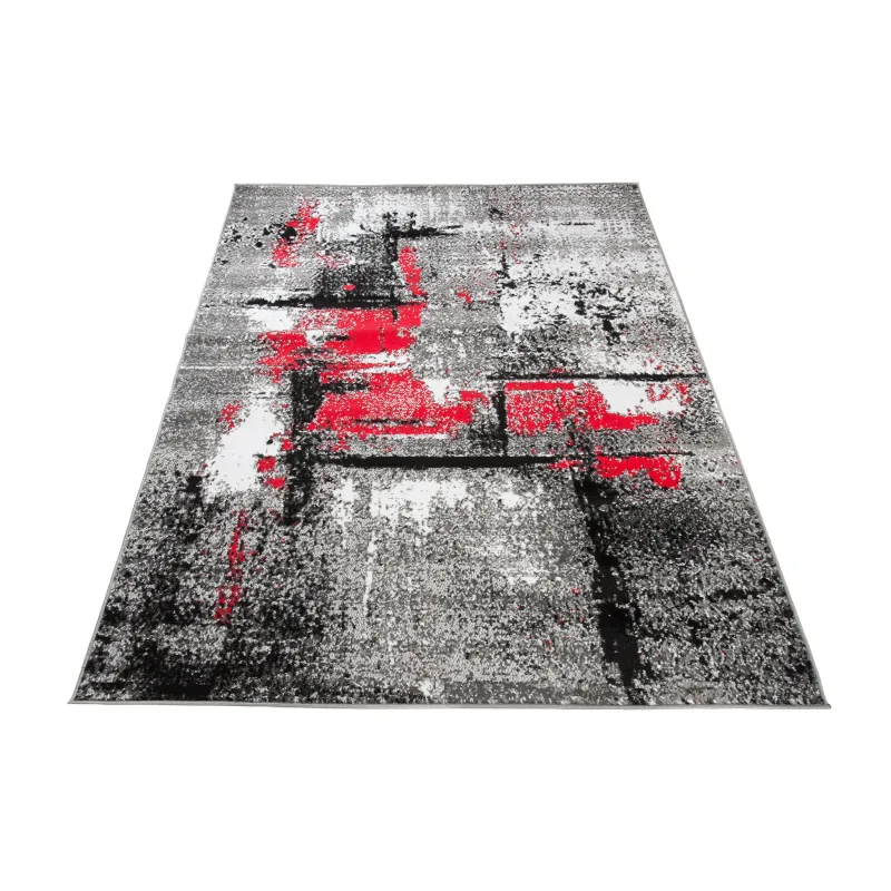 Chemex Kusový koberec Maya - abstrakt 1 - sivý/červený Rozmer koberca: 80x150 cm