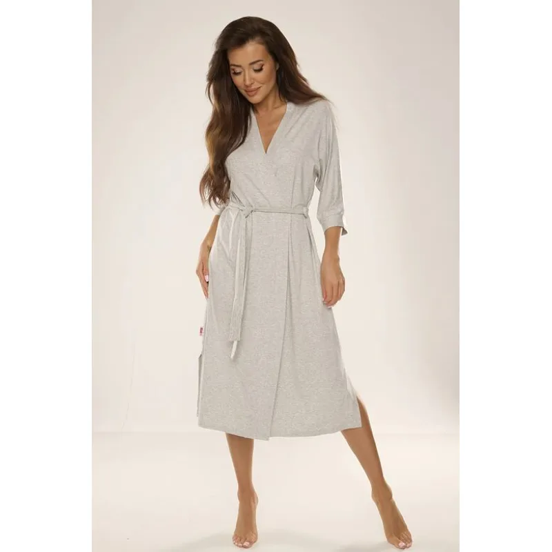 Dámsky župan z viskózy Visa sivý dlhý 4XL