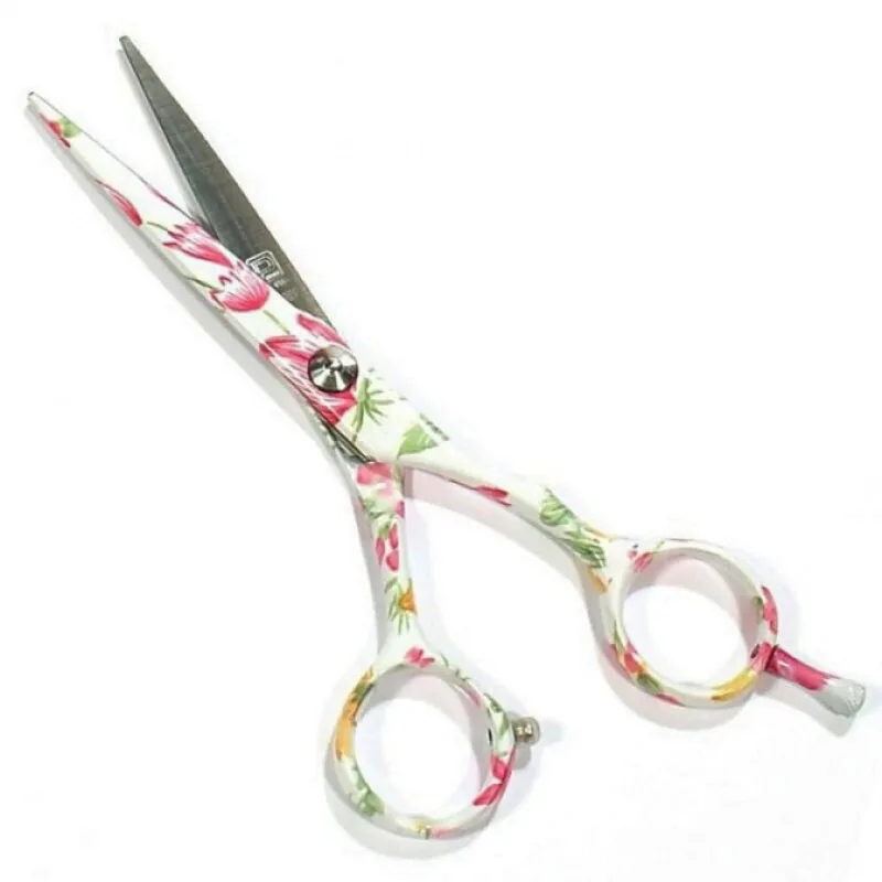 PRO FEEL JAPAN Green White FLowers profesionálne kadernícke nožnice na vlasy 5,5'