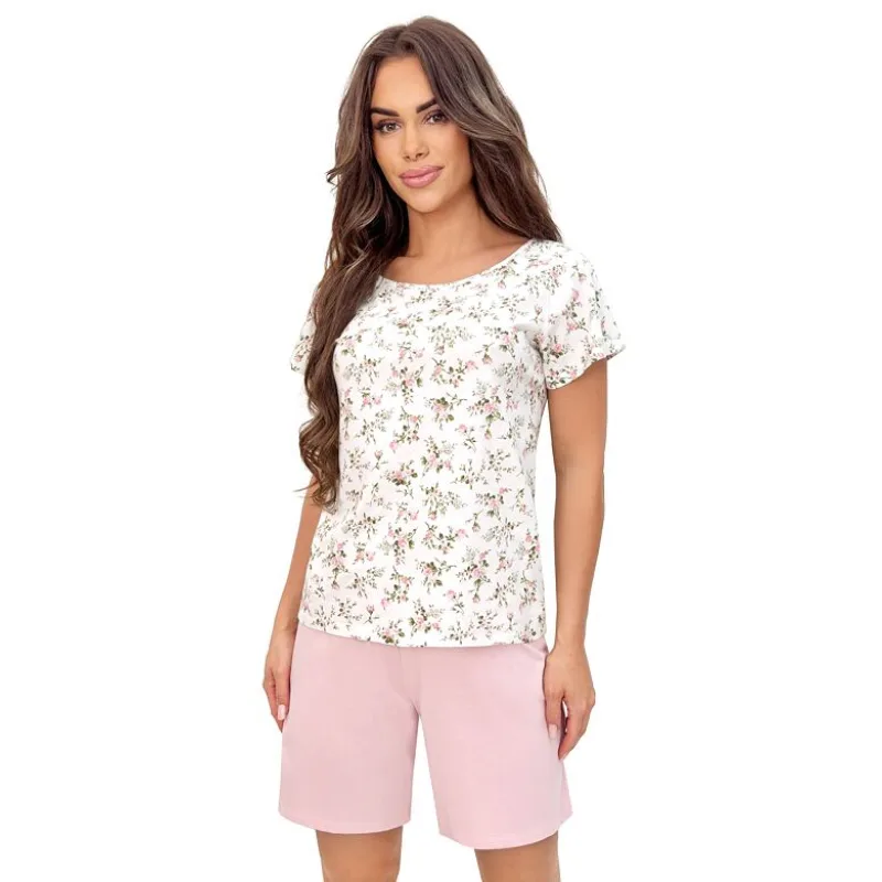 Bavlnené dámske pyžamo Emilia 1/2 kvetinové M