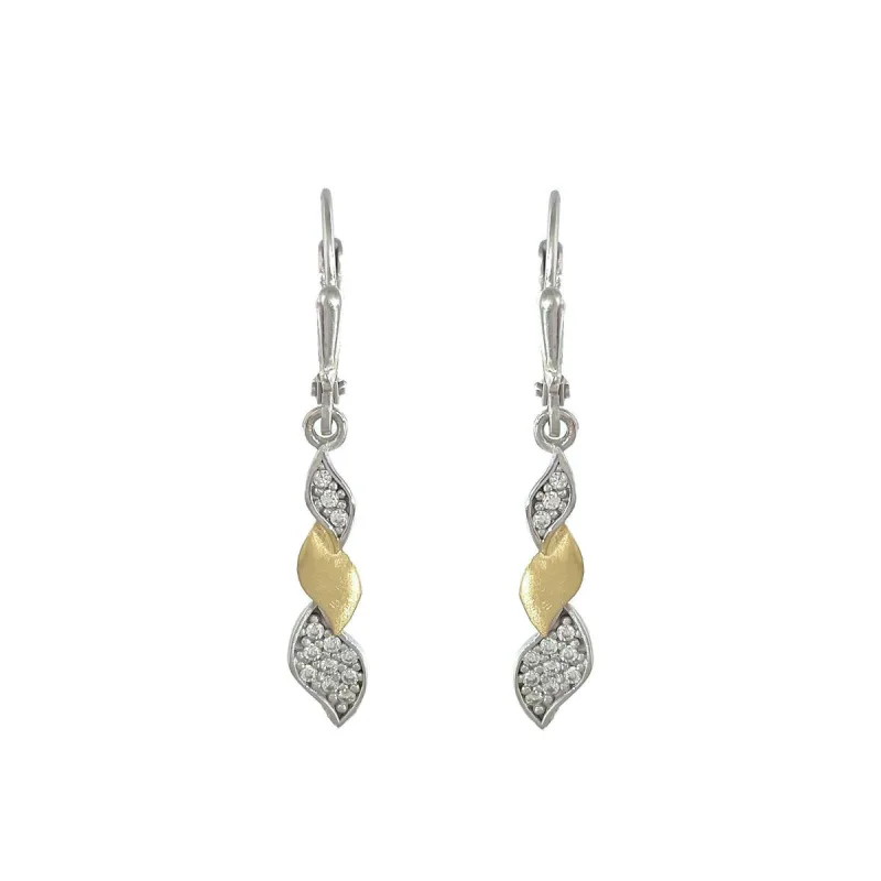 Strieborné visiace náušnice zirkónové so zlátením