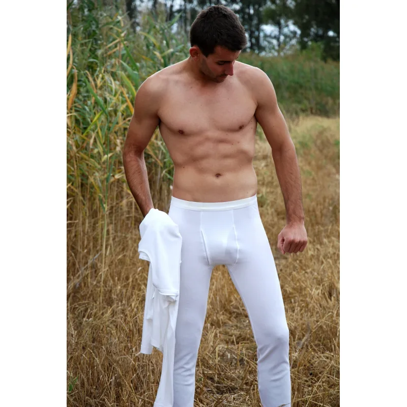 Pánske dlhé termo spodky z bambusu a polypropylénu Bamboo White - L