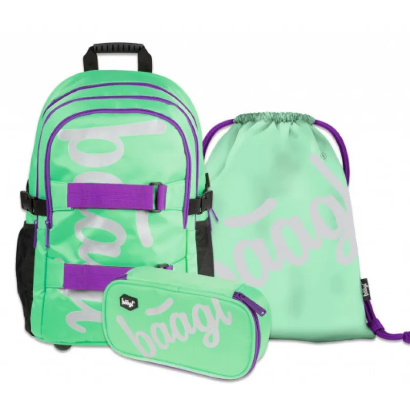 BAAGL SET 3 Skate Mint: školní batoh, penál, sáček
