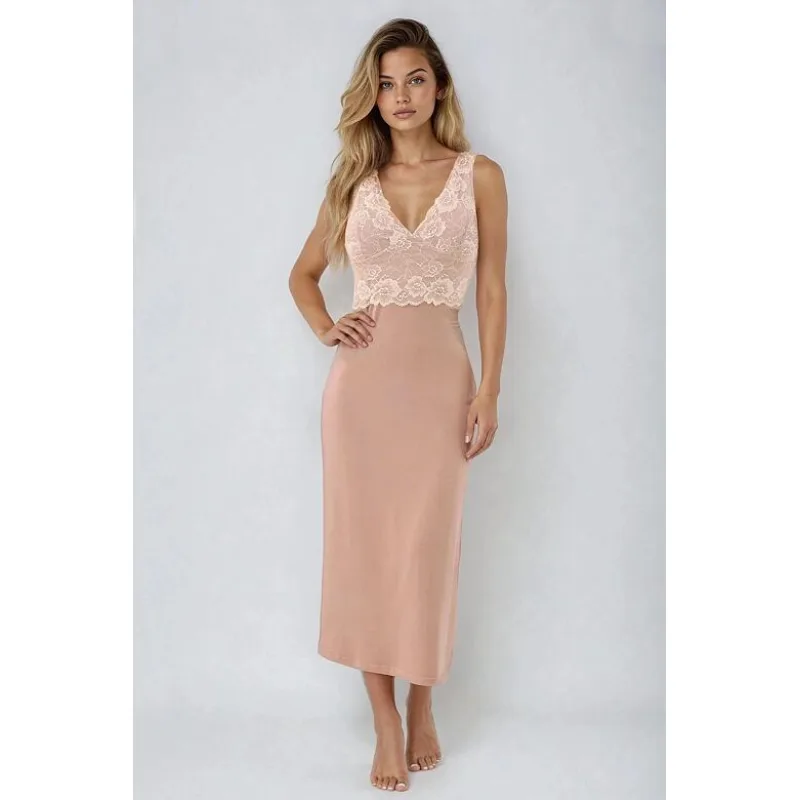 Dlhá nočná košieľka Panay svetlohnedá M