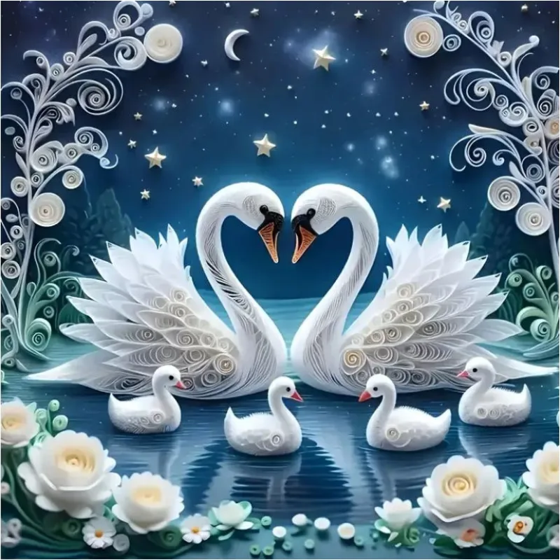 Diamantové maľovanie Norimpex 40x30 cm Labutia láska z papierových špirálok