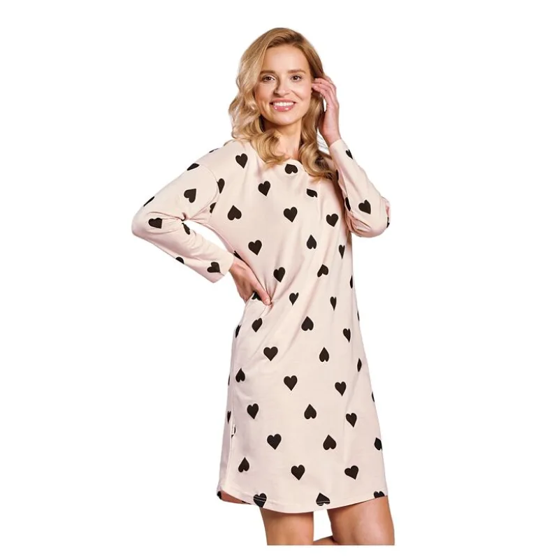 Nočná košeľa Hannah so srdiečkami staroružová S