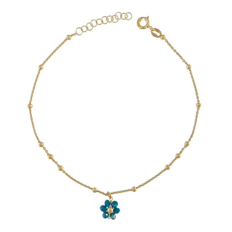 Strieborná pozlátená retiazka na nohu s kvietkom