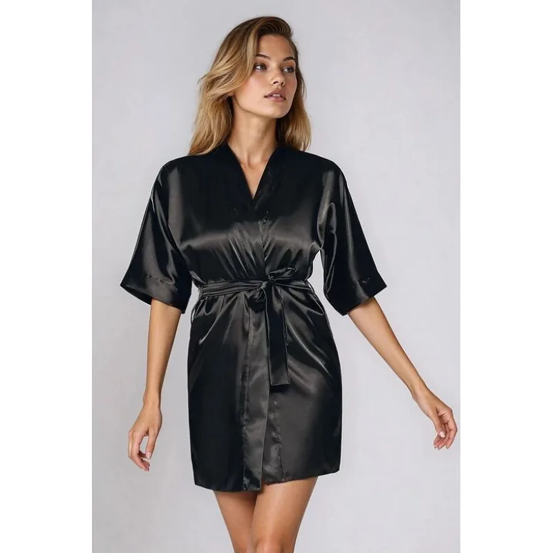 Saténový dámsky župan 90 čierny 5XL