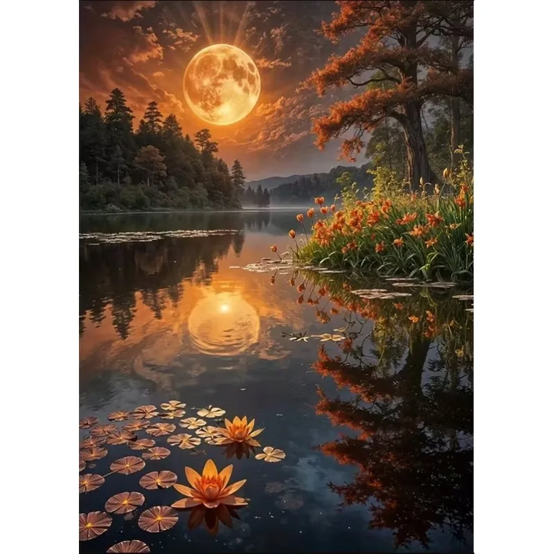 Diamantové maľovanie Norimpex 40x30 cm Žiara splnu nad pokojnou hladinou