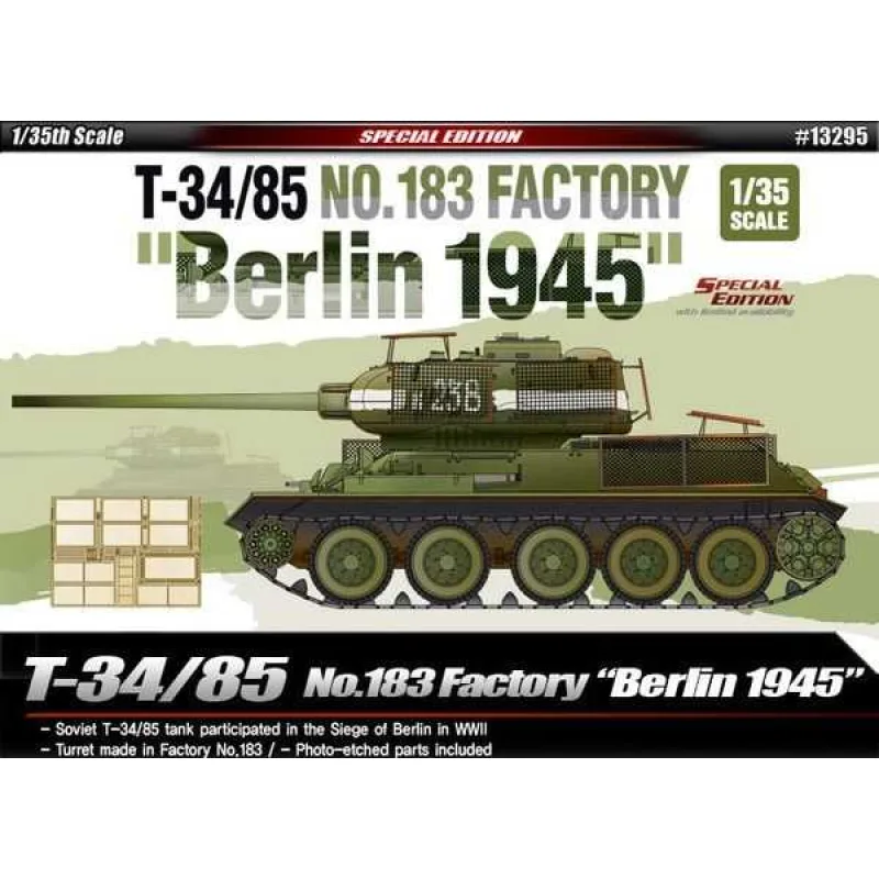 Academy Model Kit tank 13295 - T-34/85 č.183 Factory "Berlín 1945" (1:35)
