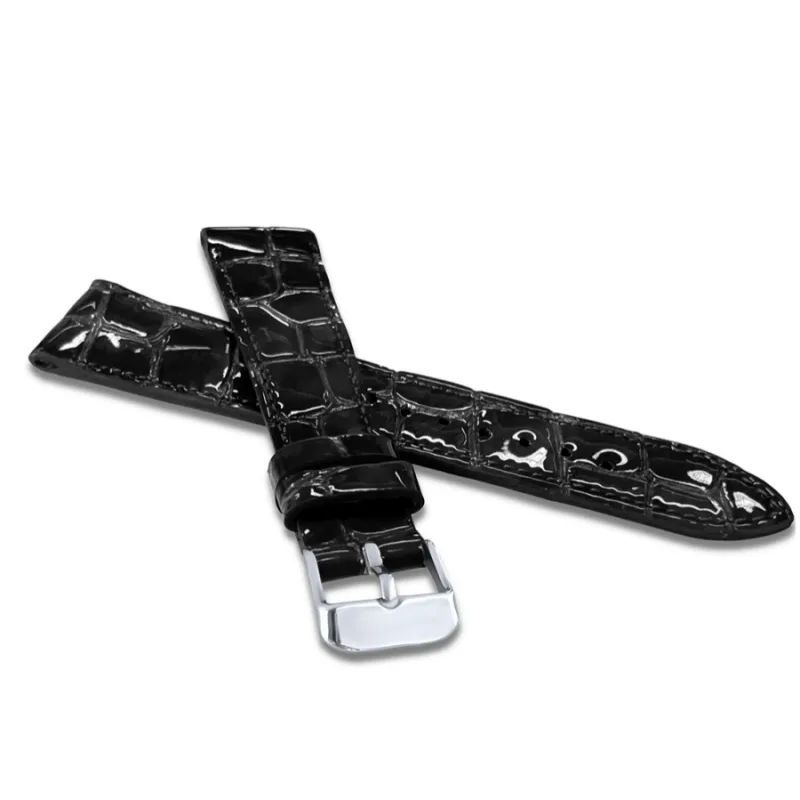 Čierny vysoko lesklý prešívaný remienok CROCO OCALA z luxusnej kože TOP GRAIN - 22 LAVVU LSAGB22