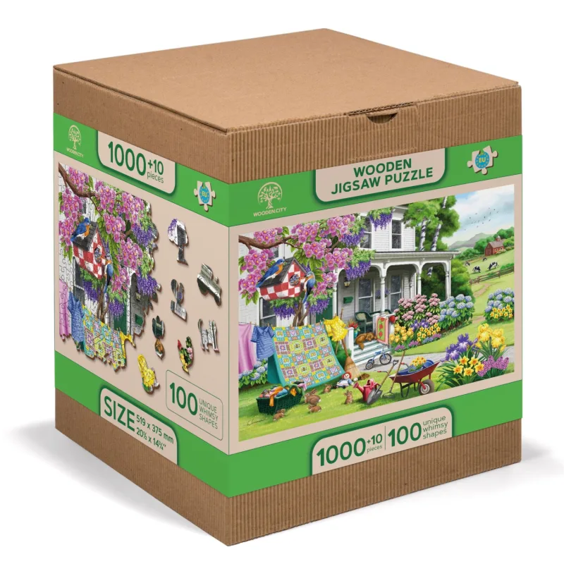 Wooden City Drevené puzzle Vidiecka záhrada 2v1, 1010 dielikov EKO