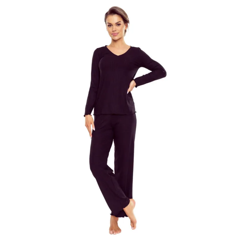 Dlhé dámske pyžamo Rosaria čierne 3XL