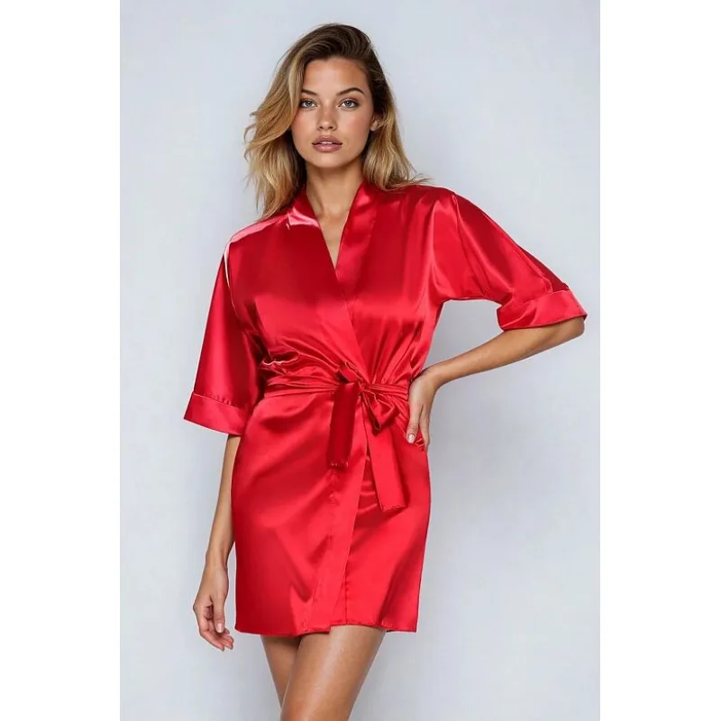 Saténový dámsky župan 90 červený XS
