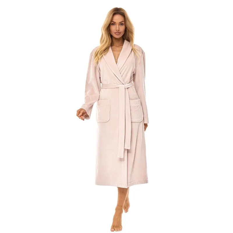 Dámsky dlhý župan Aura béžový vrúbkovaný XXL