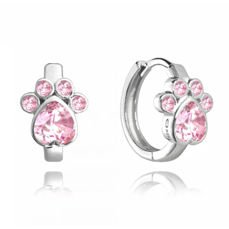 Strieborné náušnice krúžky labky s ružovými zirkónmi MINET JMAD0029PE00