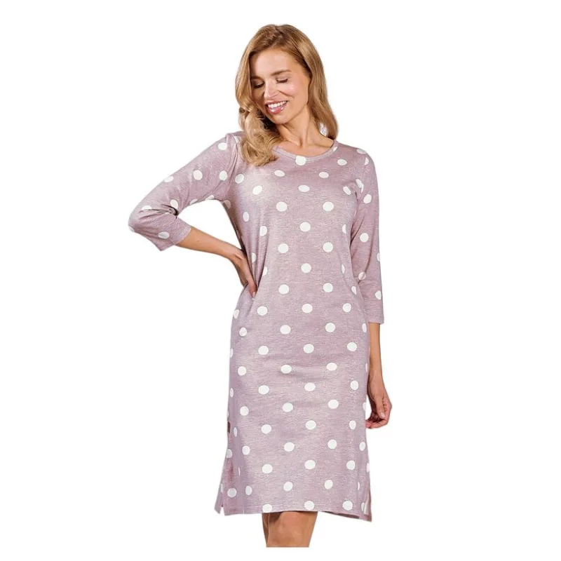 Nočná košeľa Dolly melírovaná hnedá s bodkami S