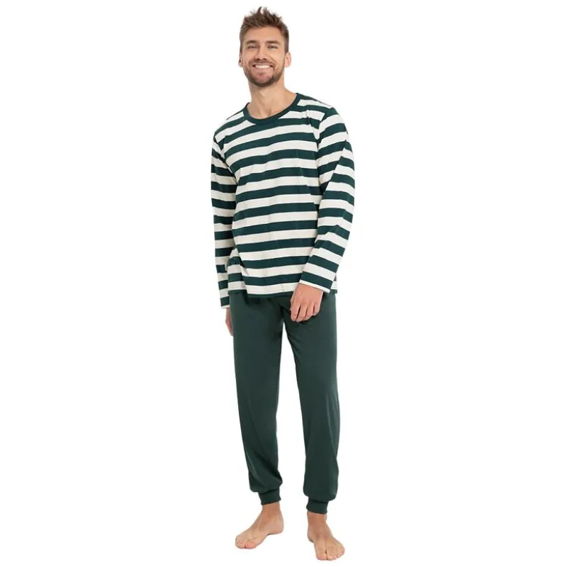 Pánske pyžamo Blake zeleno-biele s pruhmi XXL