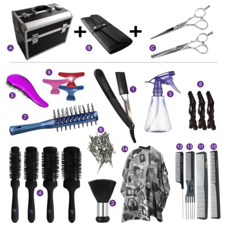 HAIR STYLE ALU kufr Kansai Kadernícky set pre učňov - hliníkový kufrík s vybavením pre pravákov