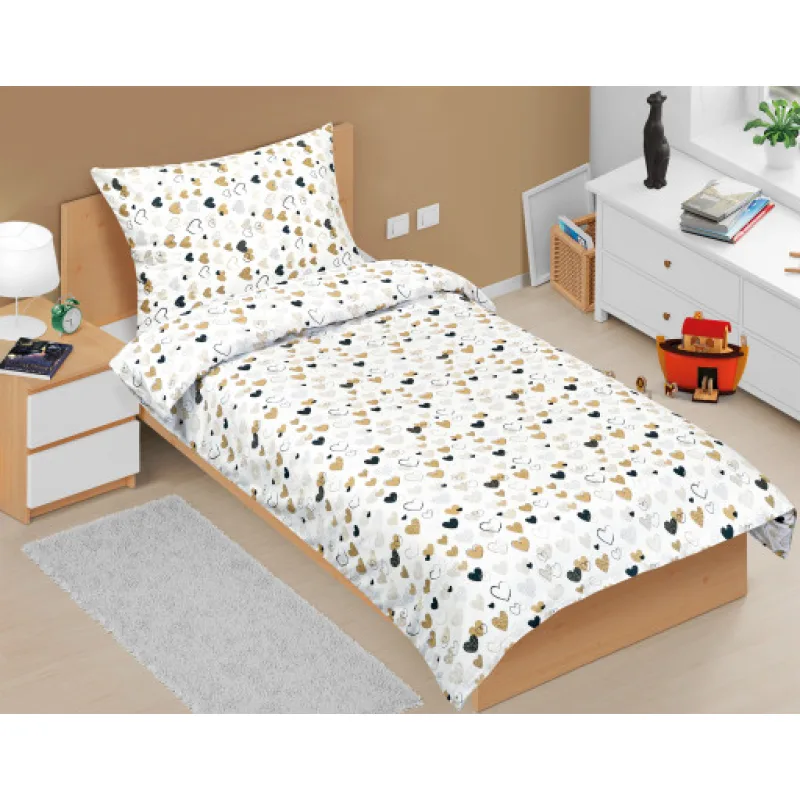 Bellatex Povlečení bavlna Junior, Srdce hořčicové - 140x200, 70x90cm