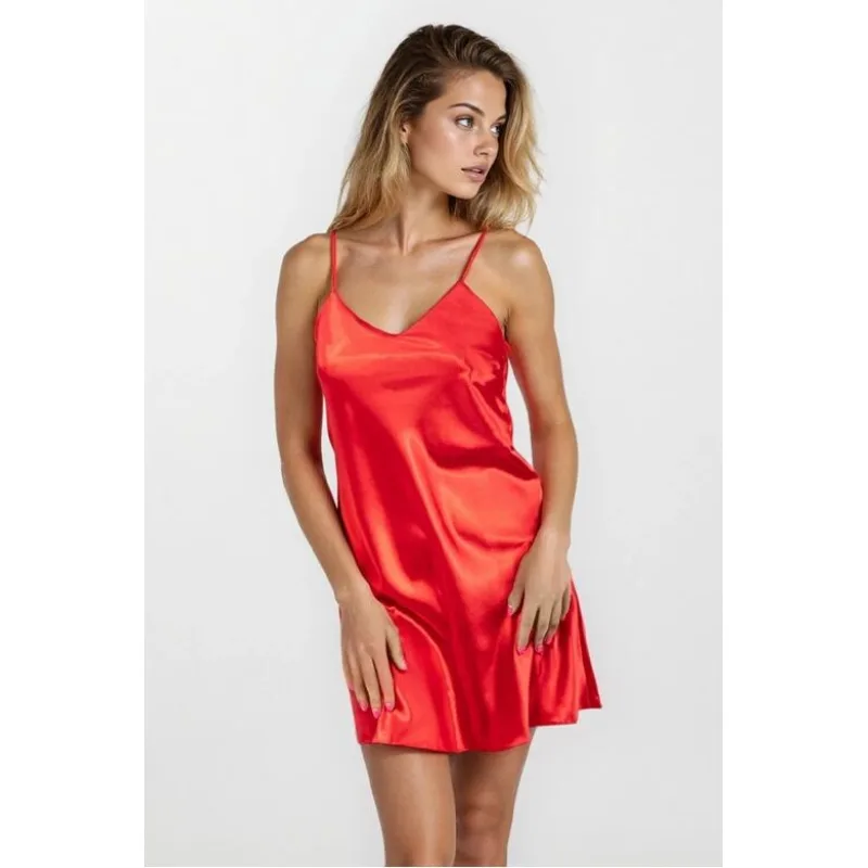 Saténová nočná košieľka Karen červená L