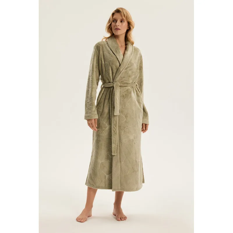 Dlhý teplý župan Como Ginkgo svetlozelený M