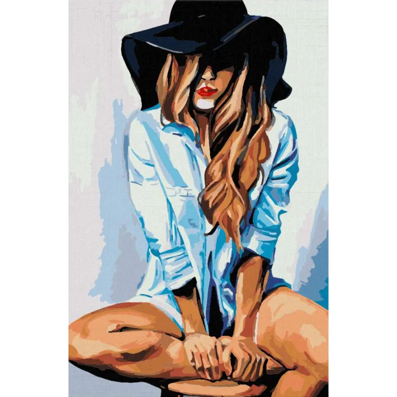 Norimpex Diamantové maľovanie Žena v klobúku a košeli 40x30cm