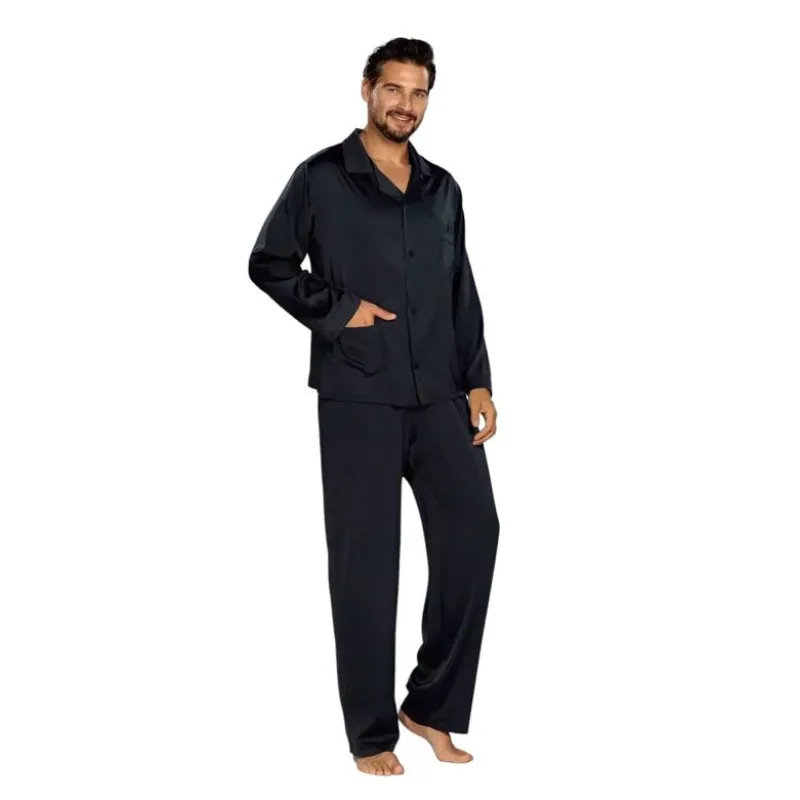 Pánske saténové pyžamo Lukas čierne S