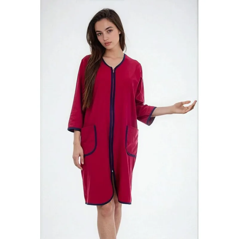 Bavlnený župan na zips Denisa bordový 3XL