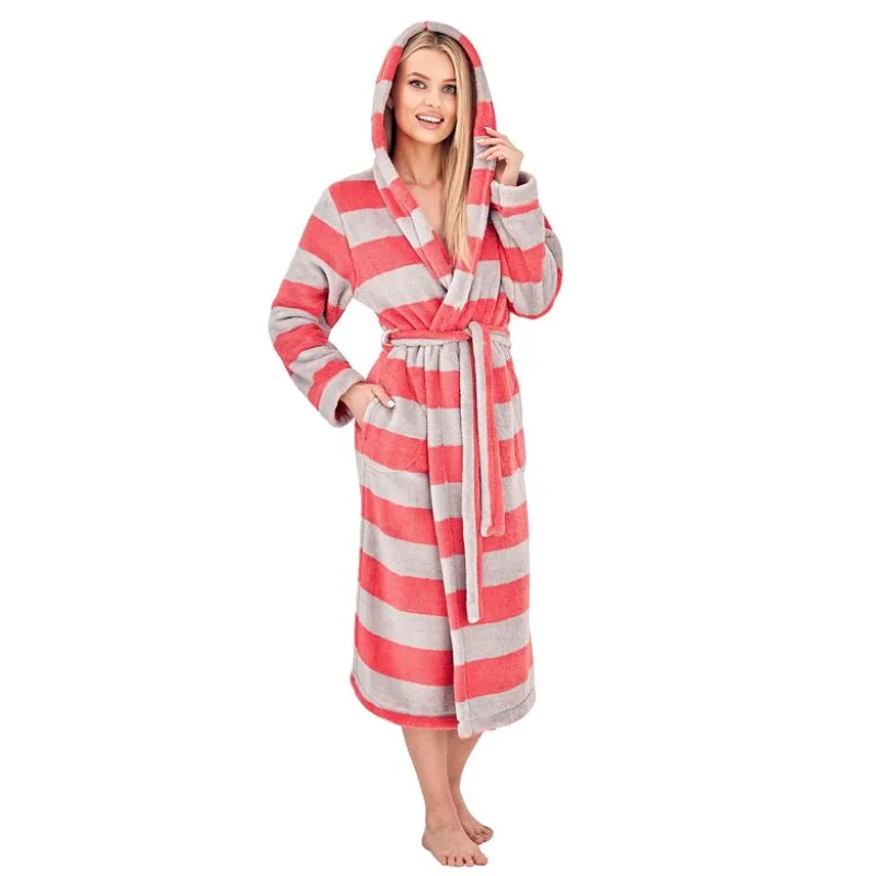 Dámsky pruhovaný župan Vintage sivo-ružový XL