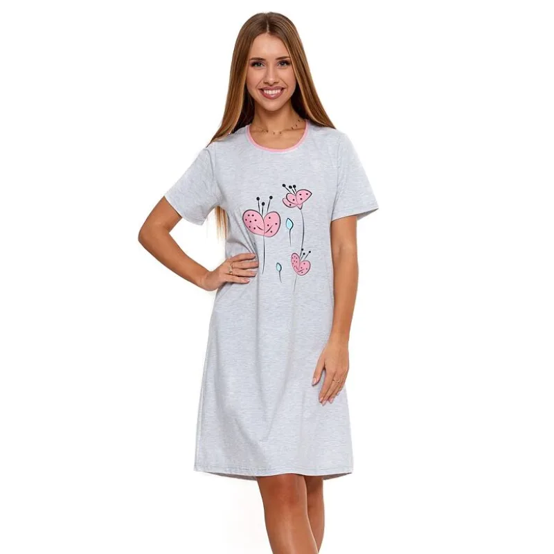 Dámska nočná košeľa 321 sivá s kvetinami M
