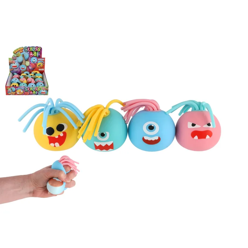 Teddies Loptička s tvárou s strapcami antistresový mačkací sliz 6cm 4 farby