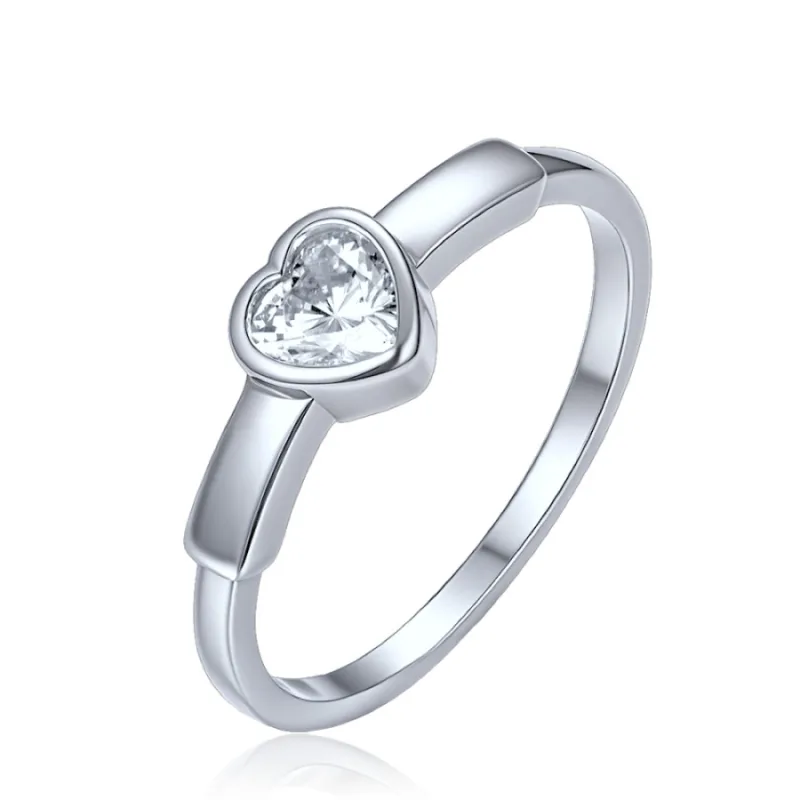 Slušný strieborný srdcový prsteň MINET JMAS0328SR, 56, 1.95 g