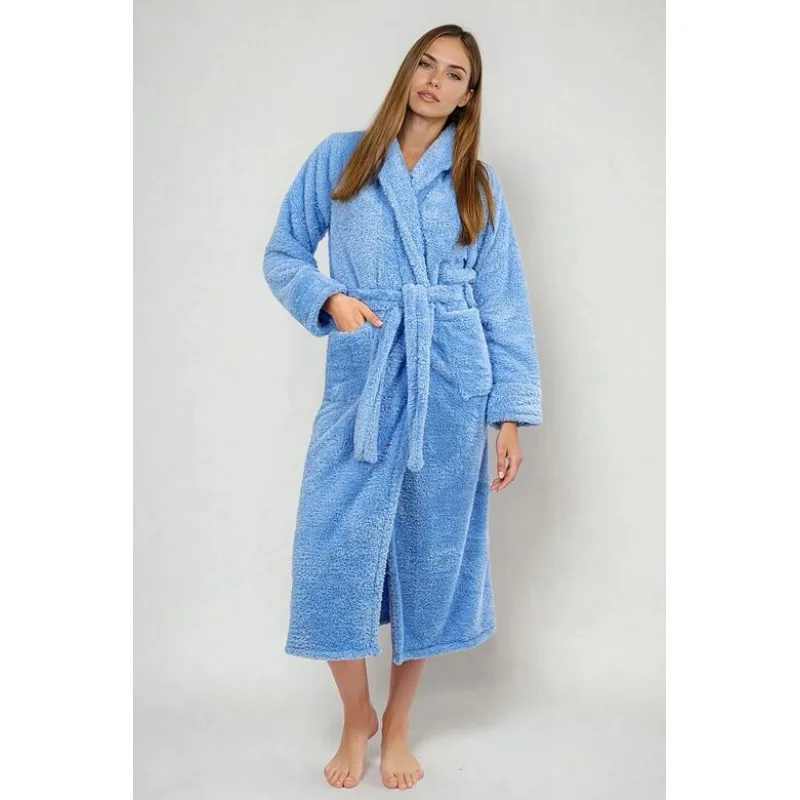 Dlhý huňatý župan Eliza modrý 4XL
