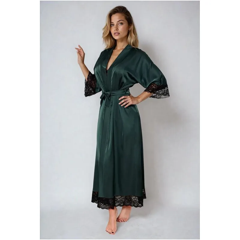 Dlhý saténový župan Sumatra tmavozelený XXL