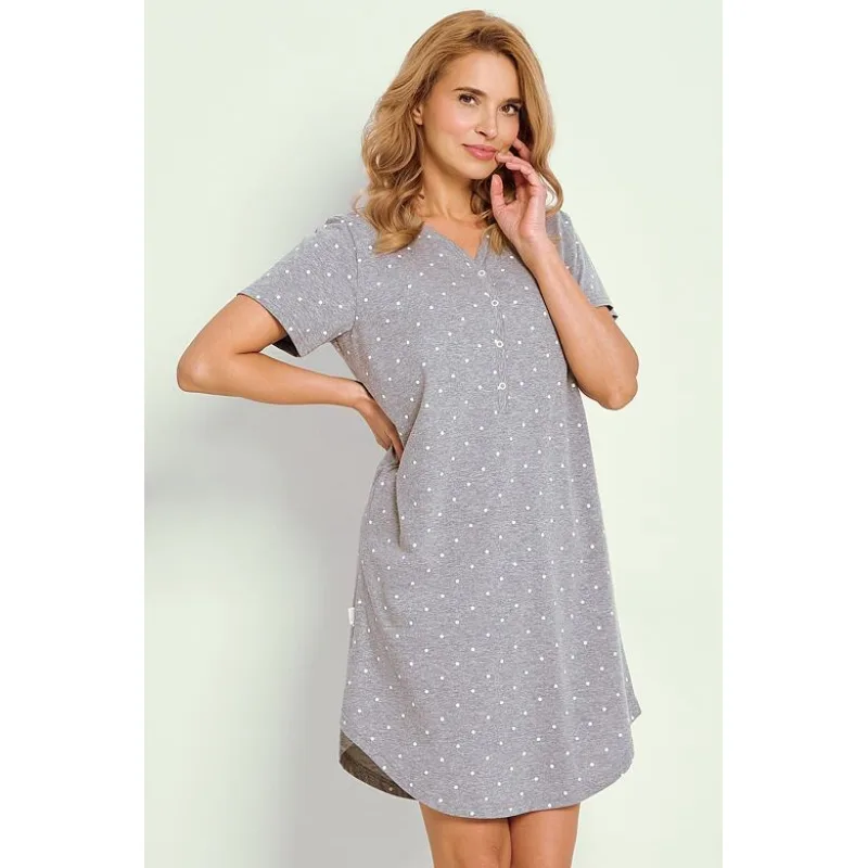 Nočná košieľka Meg sivá s bielymi bodkami XXL