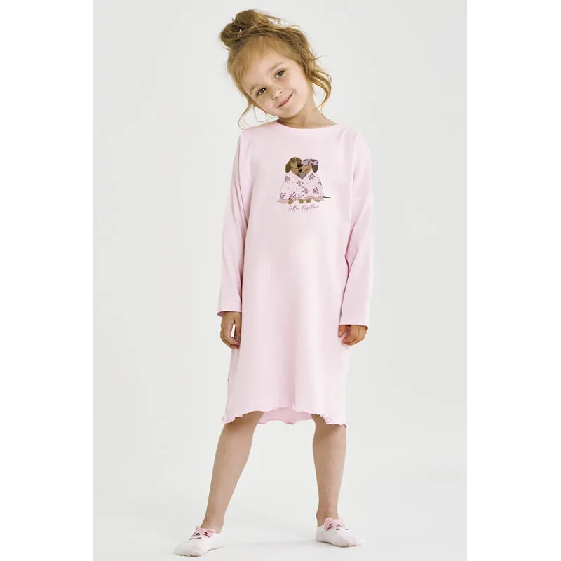 Dievčenská nočná košieľka Jasmina s psíkami svetloružová 140